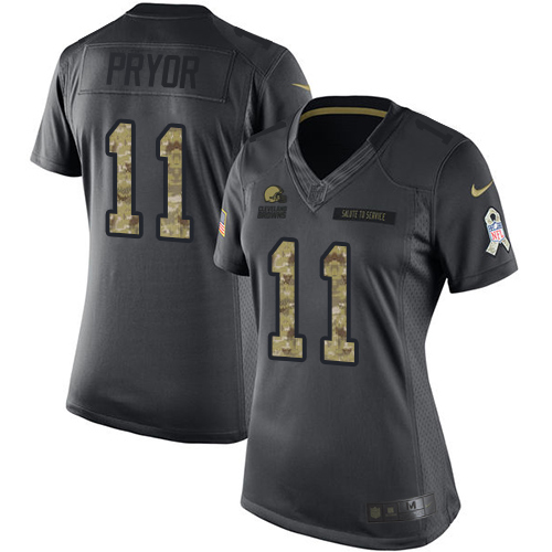 Women's Limited Terrelle Pryor Nike Jersey Black - #11 2016 Salute to Service NFL Cleveland Browns